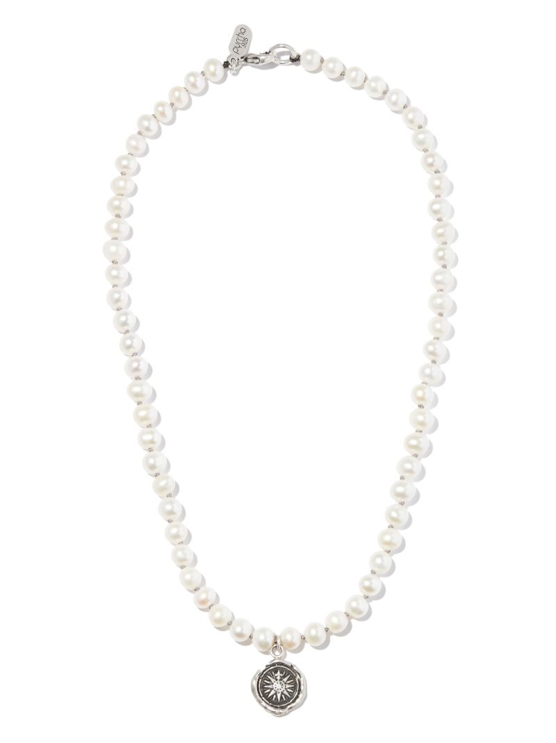 Sterling Silver Direction Pendant Pearl Necklace