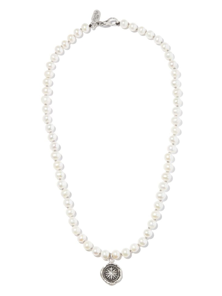 Sterling Silver Direction Pendant Pearl Necklace