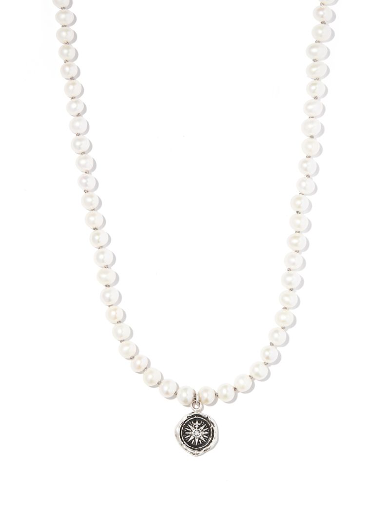 Sterling Silver Direction Pendant Pearl Necklace