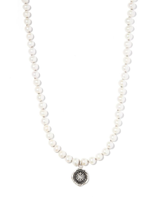 Sterling Silver Direction Pendant Pearl Necklace