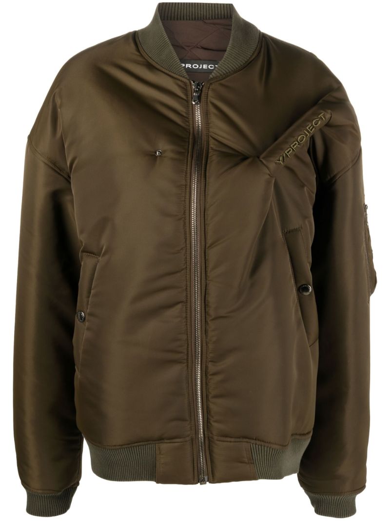 Green Pinched Logo Bomber Jacket