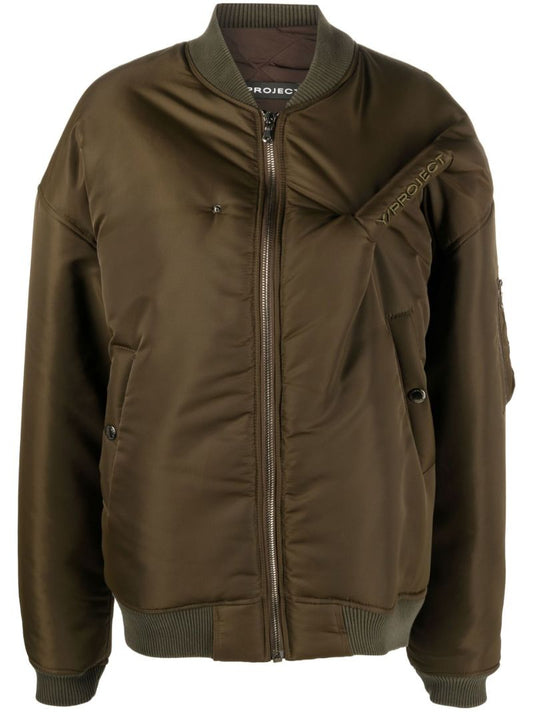 Green Pinched Logo Bomber Jacket