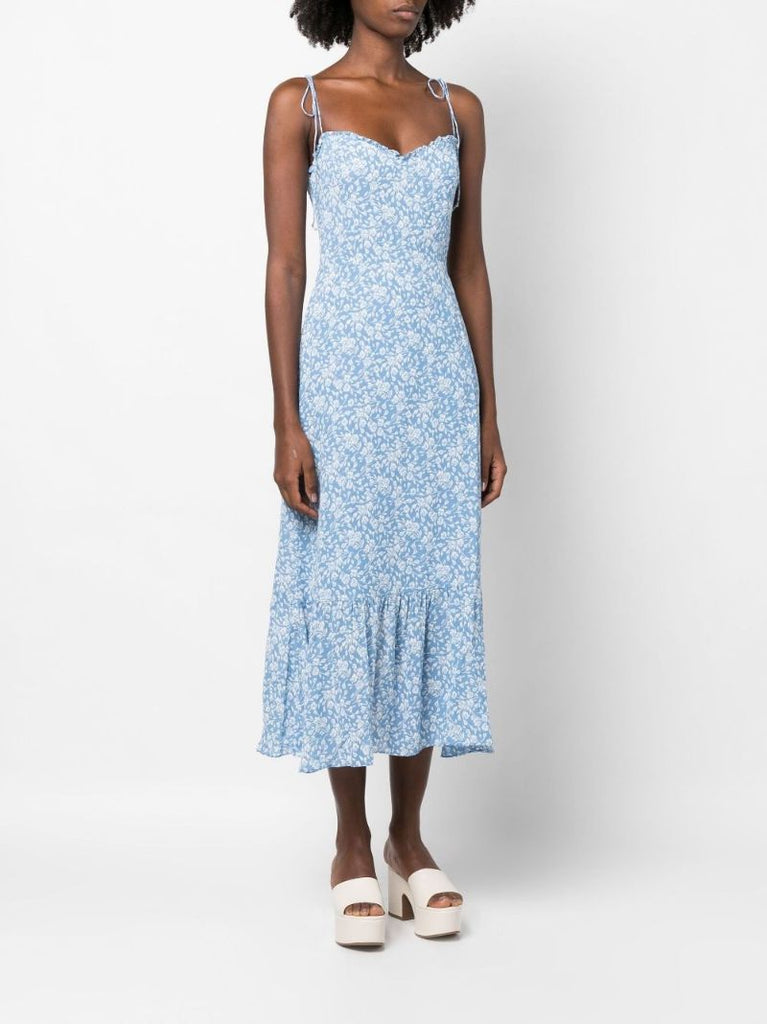 Blue Enya Floral Print Midi Dress