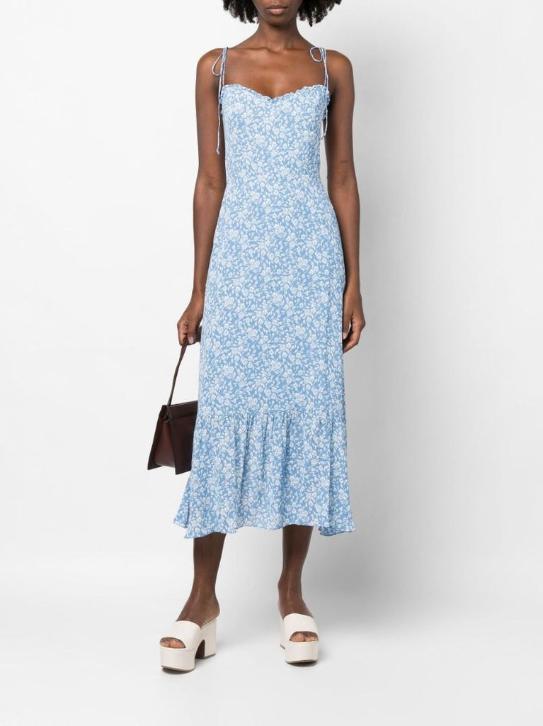 Blue Enya Floral Print Midi Dress