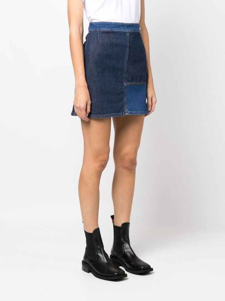 Blue Patchwork Denim Skirt