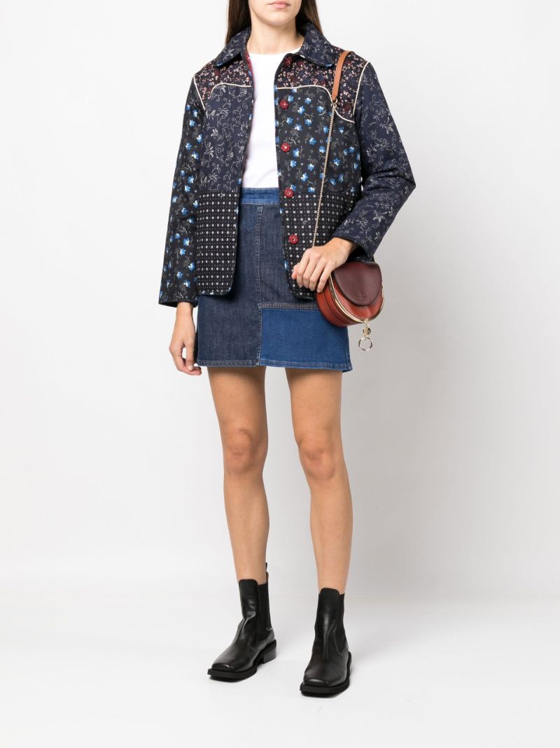 Blue Patchwork Denim Skirt