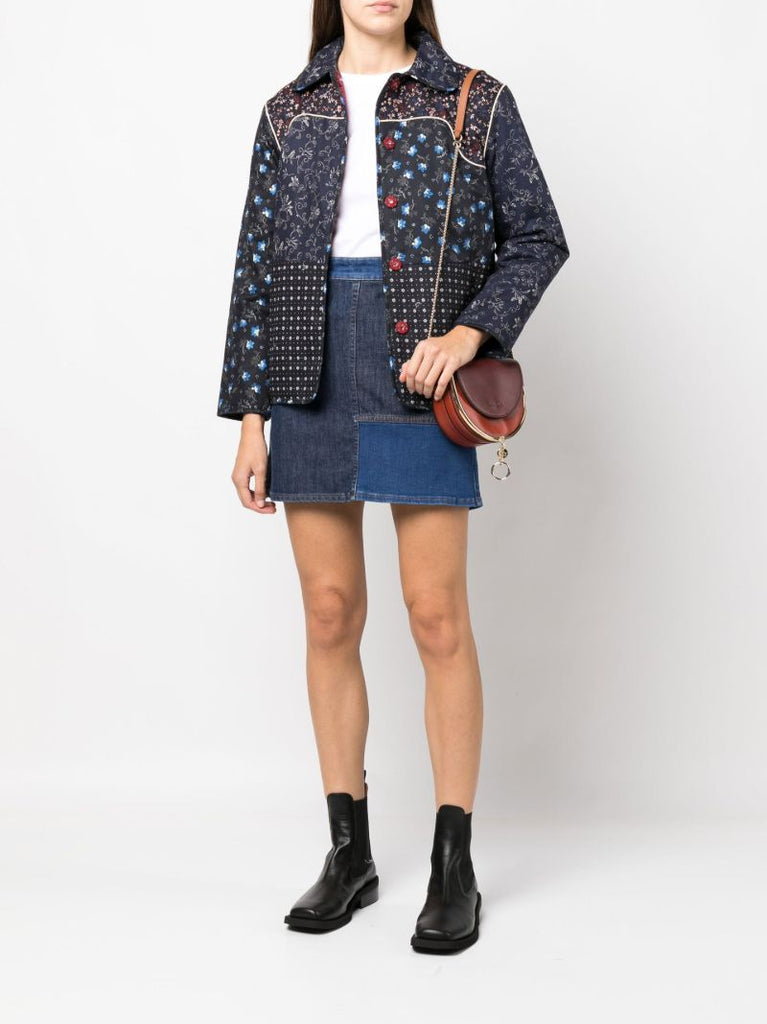 Blue Patchwork Denim Skirt