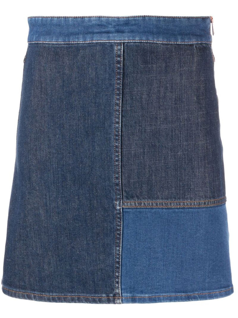 Blue Patchwork Denim Skirt