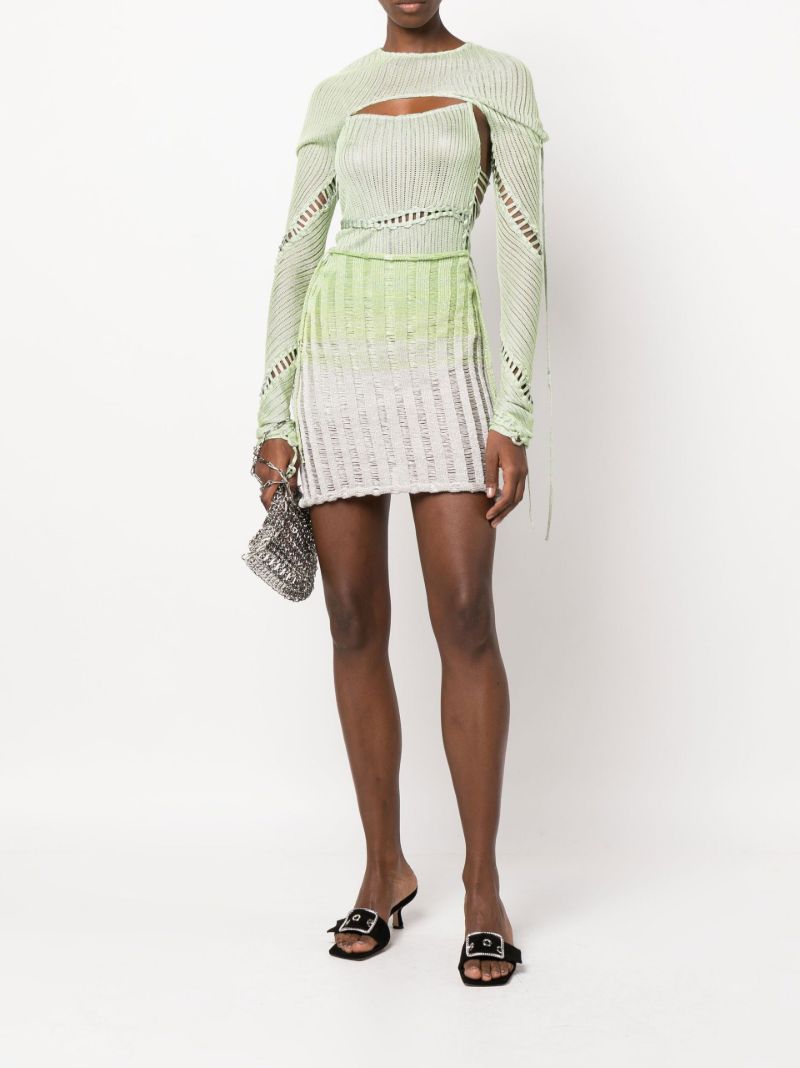 White and Green Gradient Knit Mini Skirt