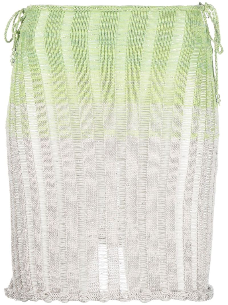 White and Green Gradient Knit Mini Skirt