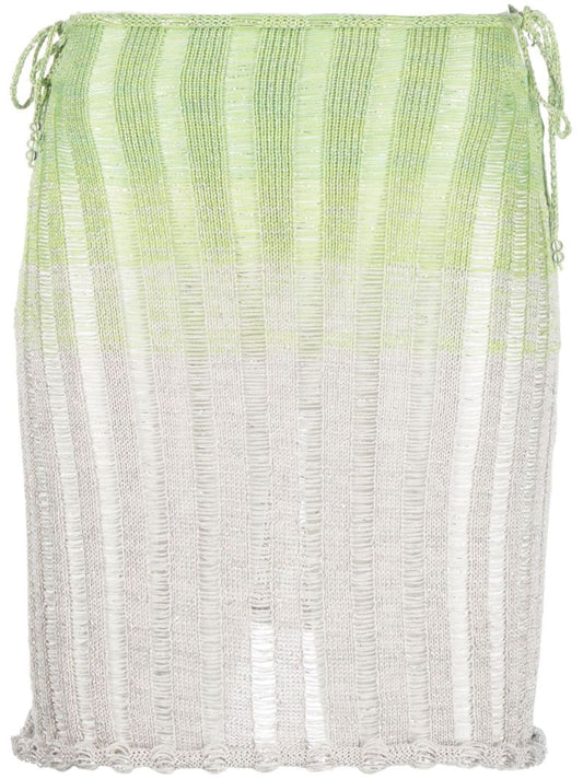 White and Green Gradient Knit Mini Skirt