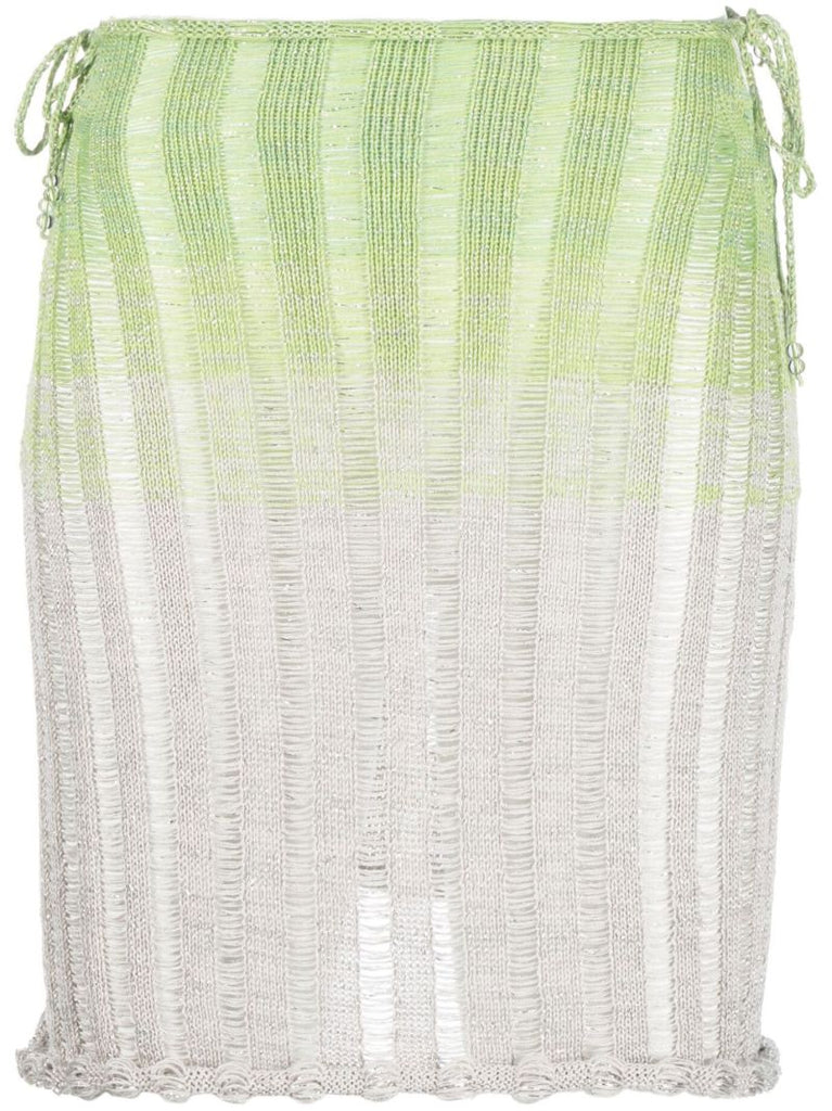 White and Green Gradient Knit Mini Skirt