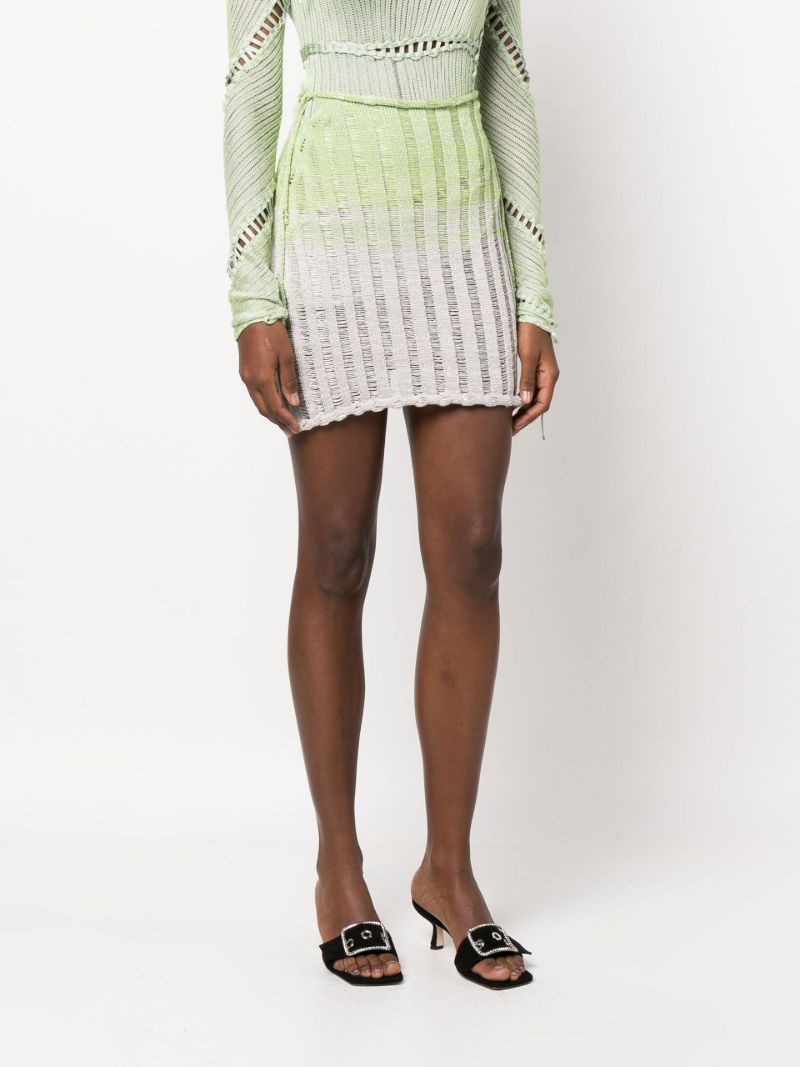 White and Green Gradient Knit Mini Skirt