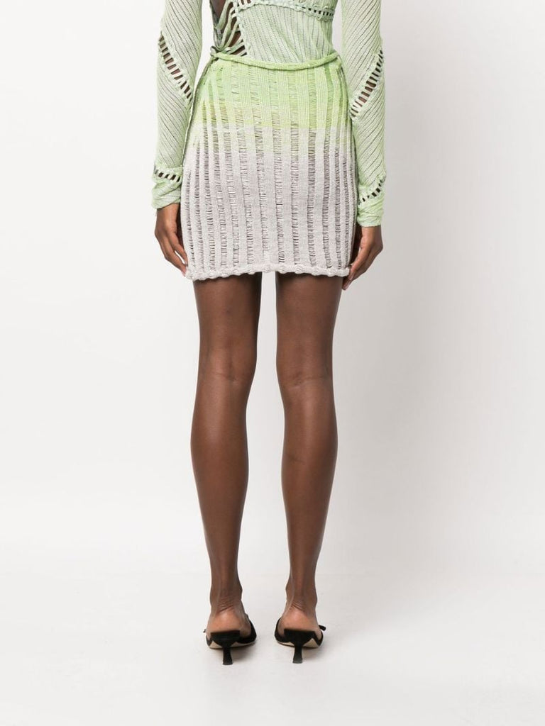 White and Green Gradient Knit Mini Skirt