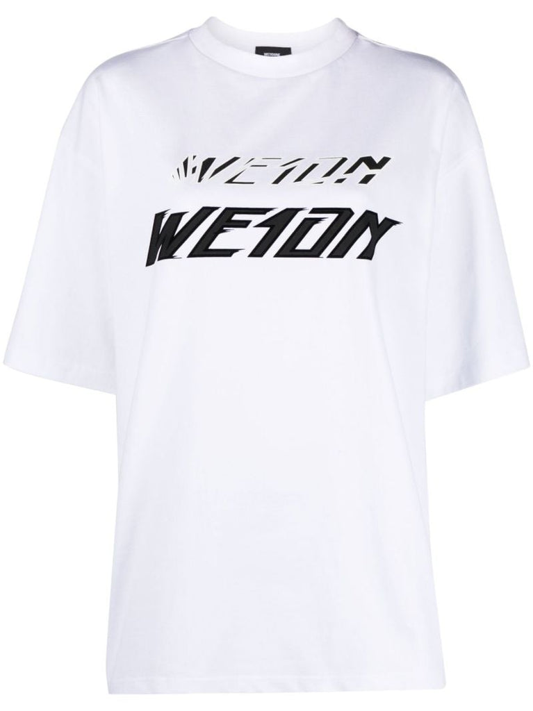 White Speed Logo Print Cotton T-shirt