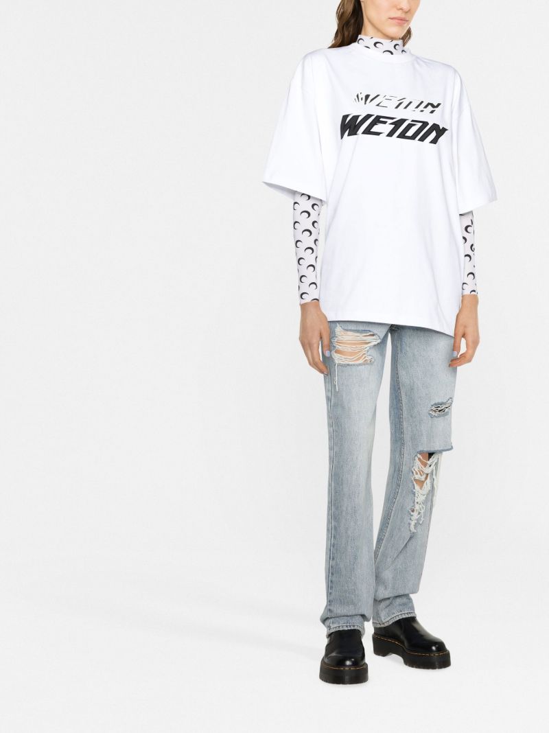 White Speed Logo Print Cotton T-shirt