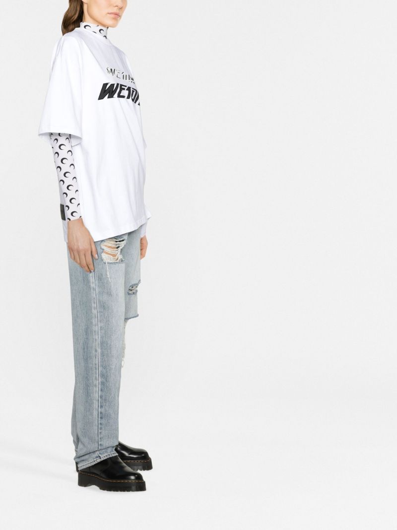 White Speed Logo Print Cotton T-shirt