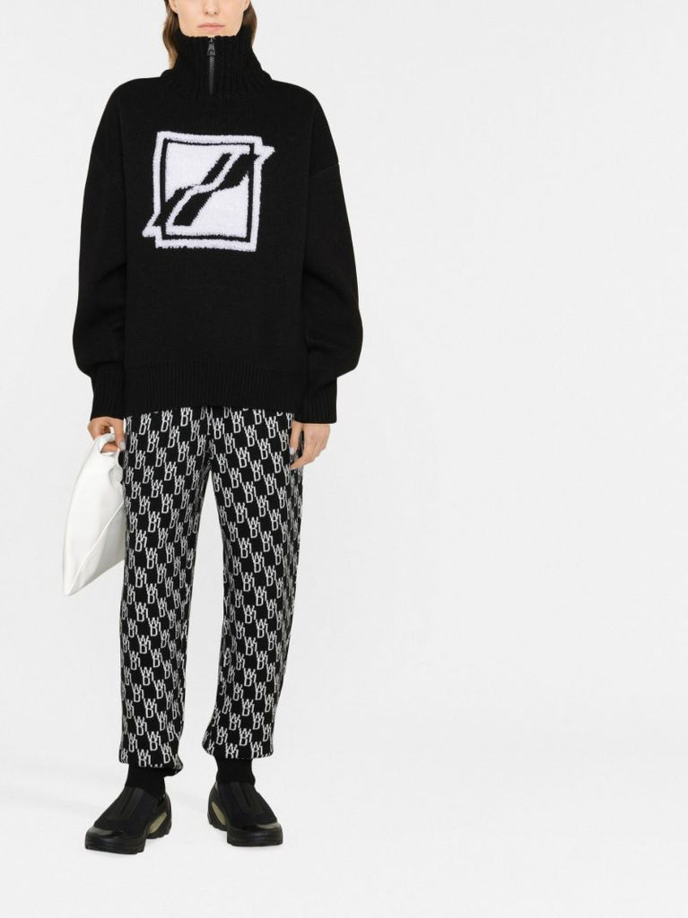 Black Logo Jacquard Track Pants