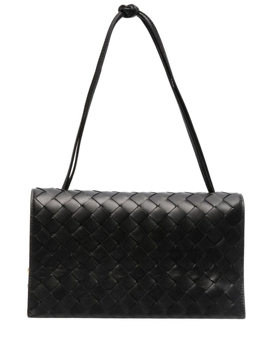 Black Trio Intrecciato Leather Pouch Bag