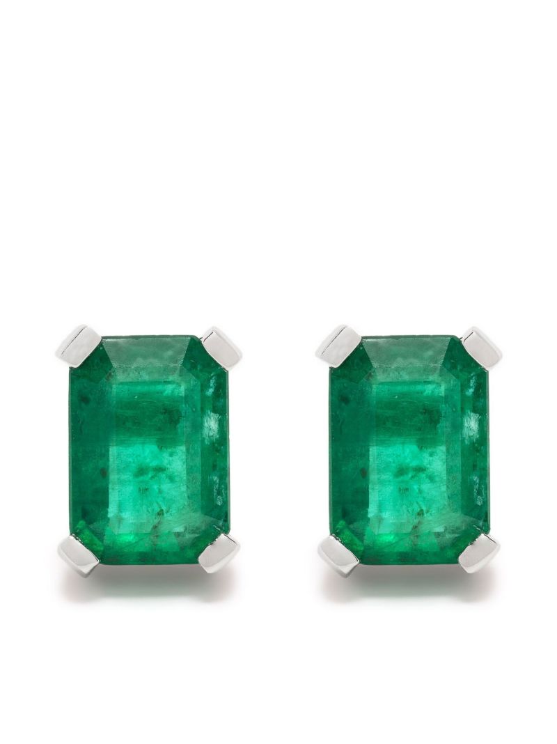 18k White Gold Emerald Diamond Halo Stud Earrings