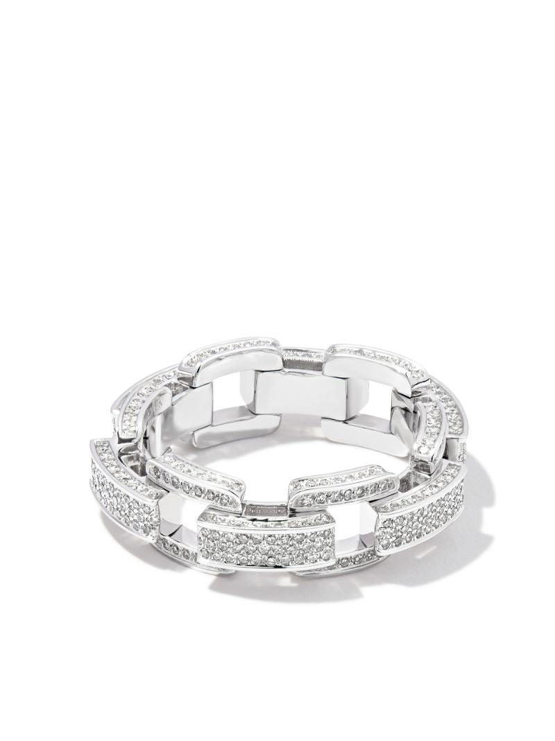 18k White Gold Deco Link Chain Diamond Ring