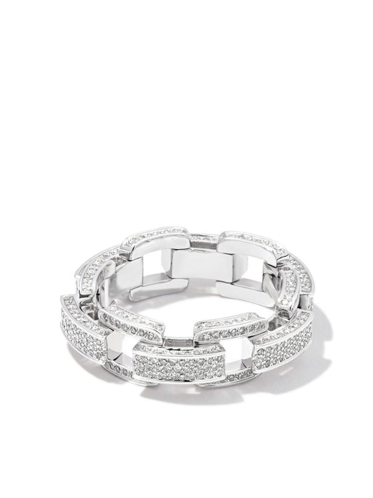 18k White Gold Deco Link Chain Diamond Ring