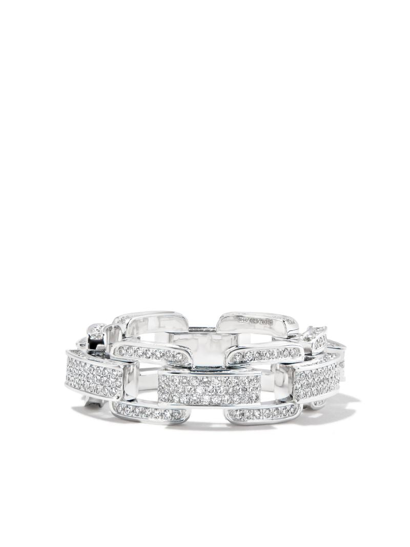 18k White Gold Deco Link Chain Diamond Ring