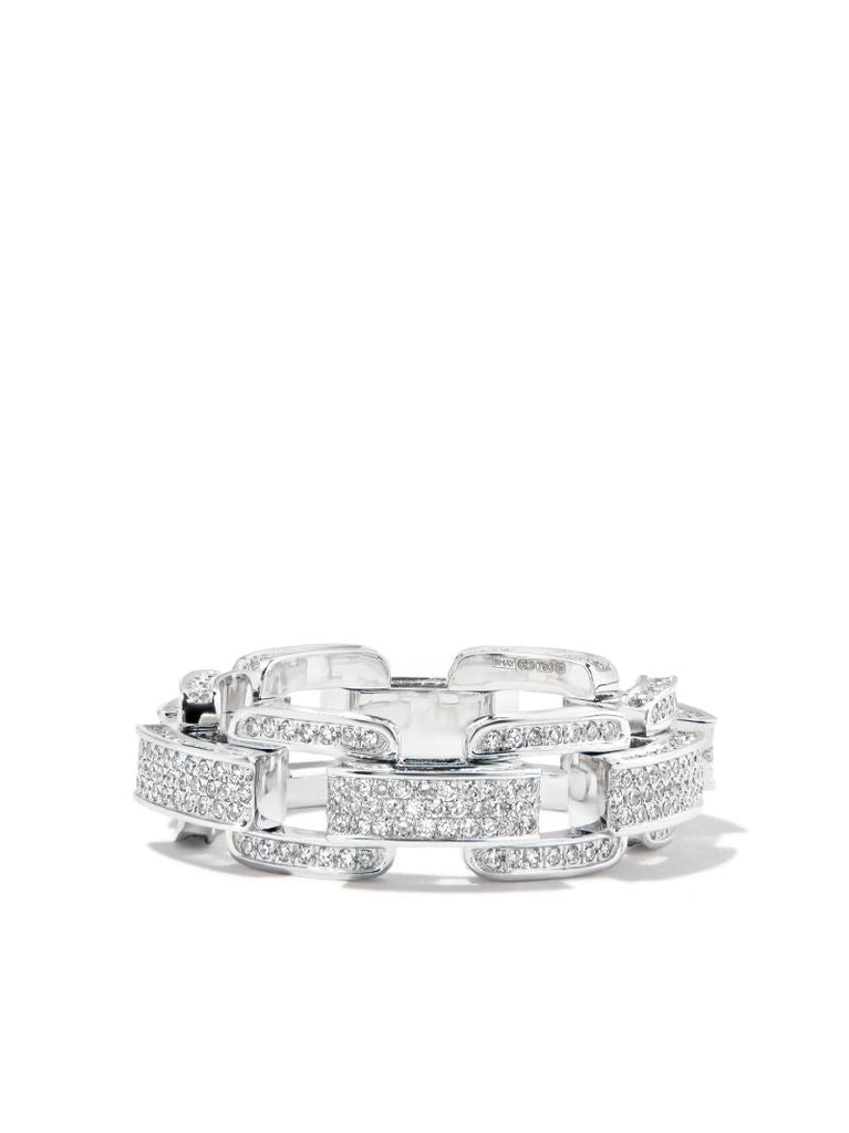 18k White Gold Deco Link Chain Diamond Ring