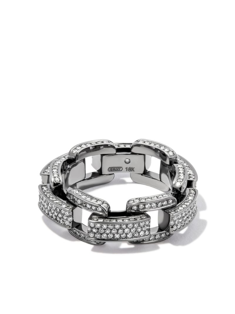 18k Black Gold Deco Link Chain Diamond Ring