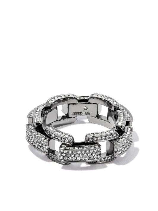 18k Black Gold Deco Link Chain Diamond Ring