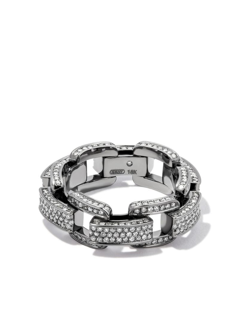 18k Black Gold Deco Link Chain Diamond Ring