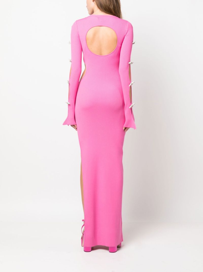 Pink Crystal Bow Ribbed Maxi Dress