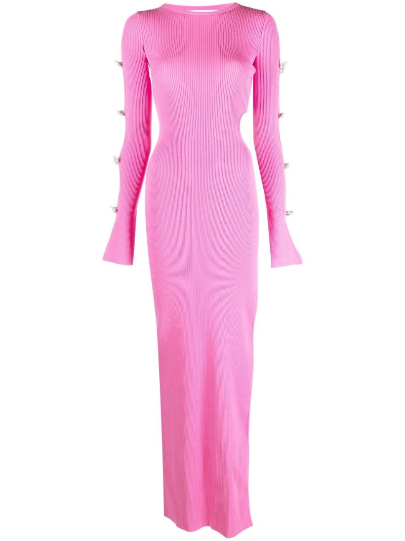 Pink Crystal Bow Ribbed Maxi Dress