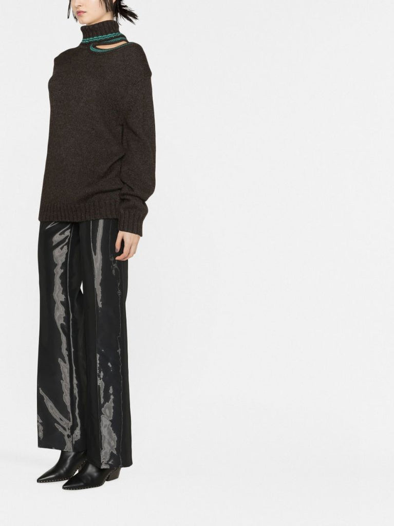 Brown Double Neck Cut-out Sweater