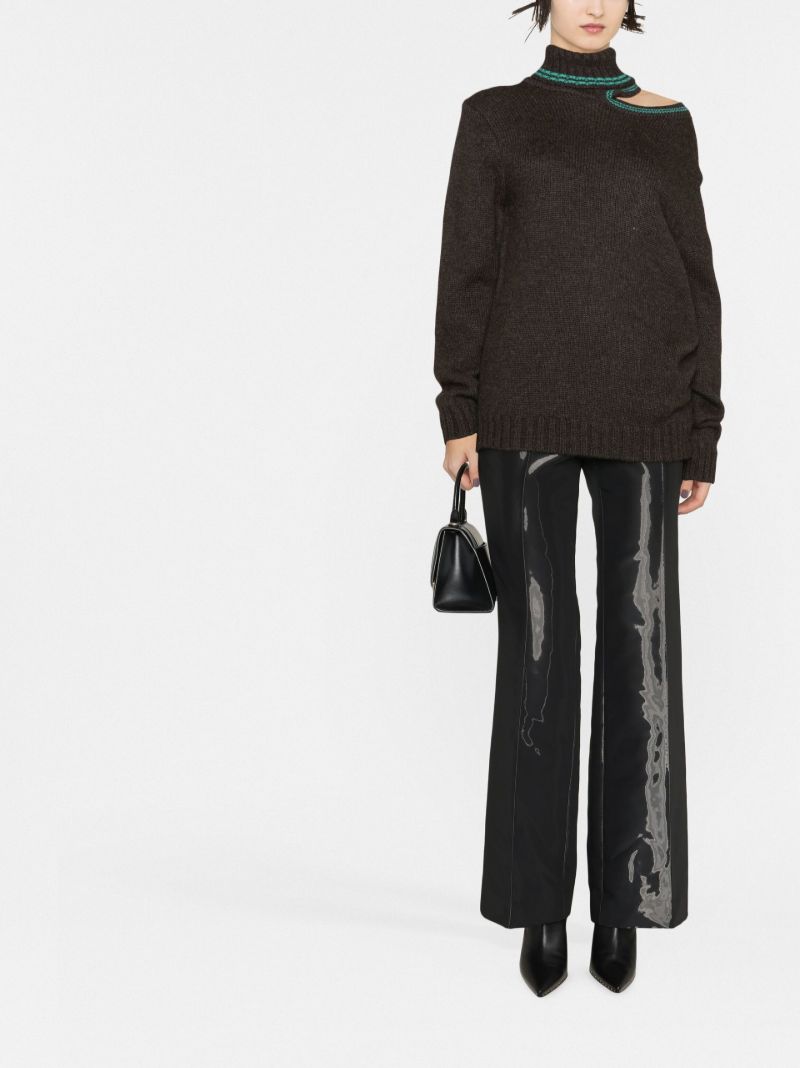 Brown Double Neck Cut-out Sweater