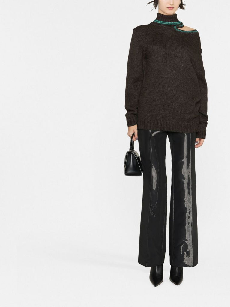 Brown Double Neck Cut-out Sweater
