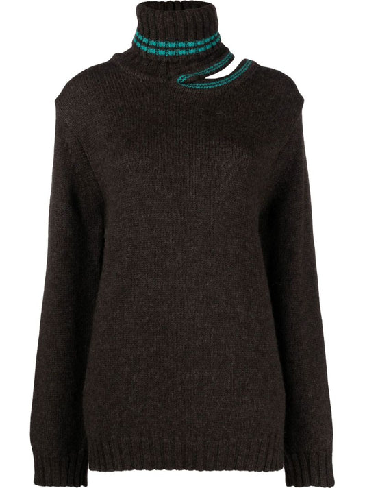 Brown Double Neck Cut-out Sweater