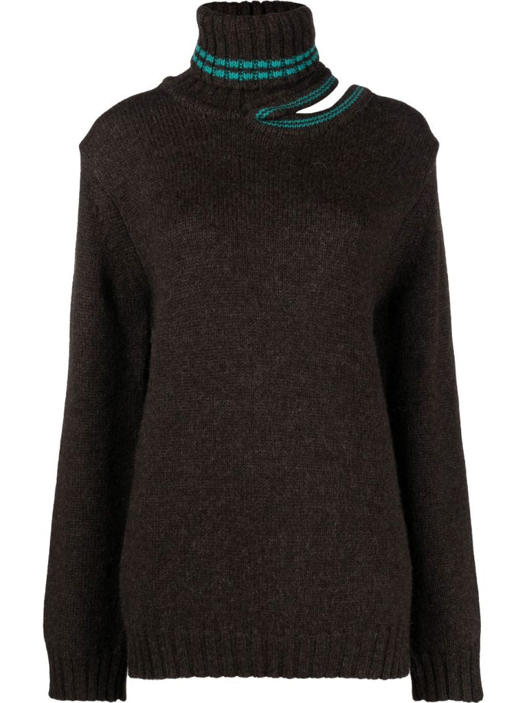 Brown Double Neck Cut-out Sweater