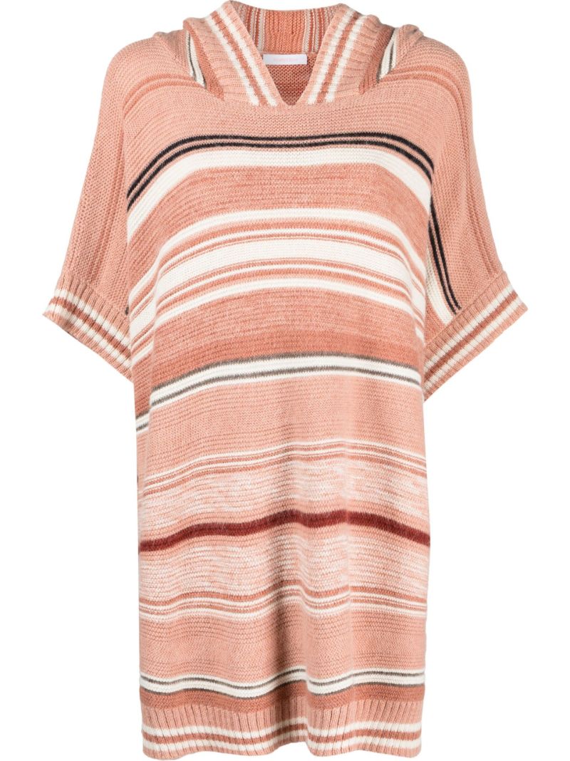 Pink Striped Knitted Poncho