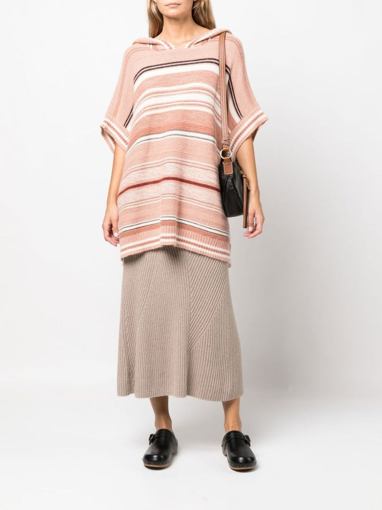 Pink Striped Knitted Poncho
