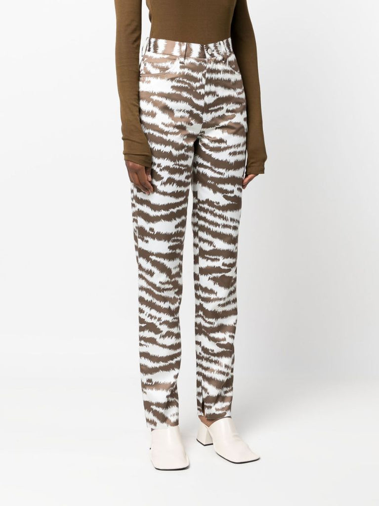 Brown Tiger Print Straight-leg Trousers