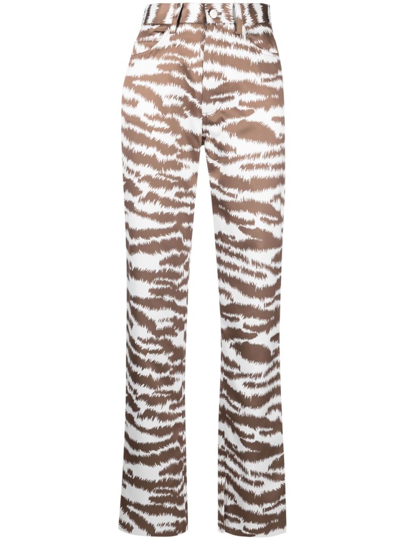 Brown Tiger Print Straight-leg Trousers