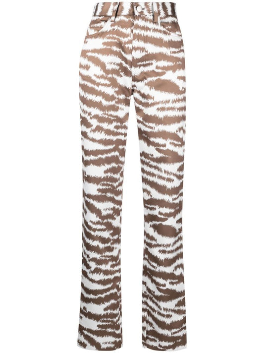 Brown Tiger Print Straight-leg Trousers