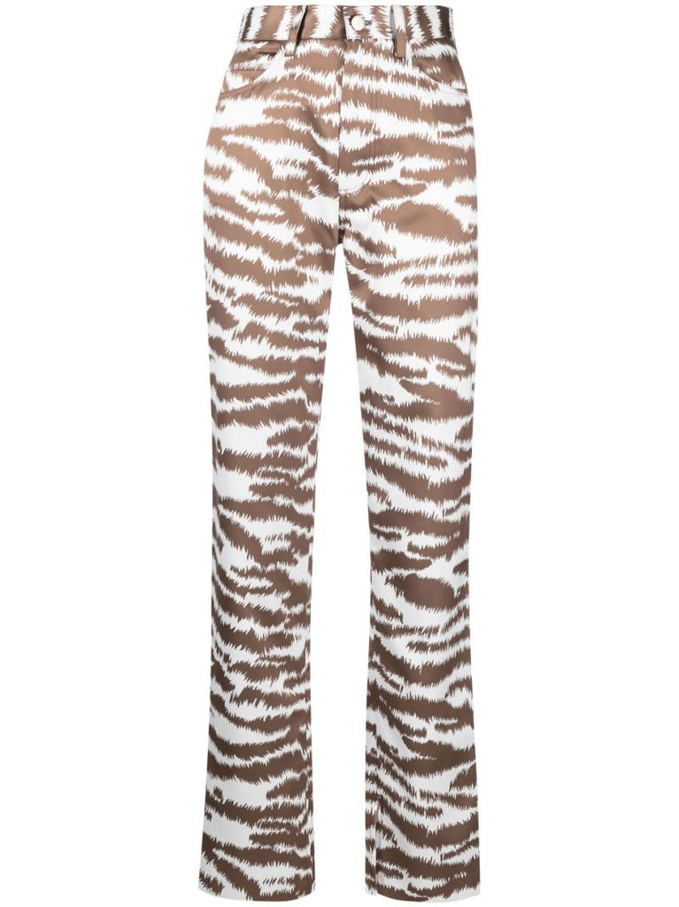 Brown Tiger Print Straight-leg Trousers