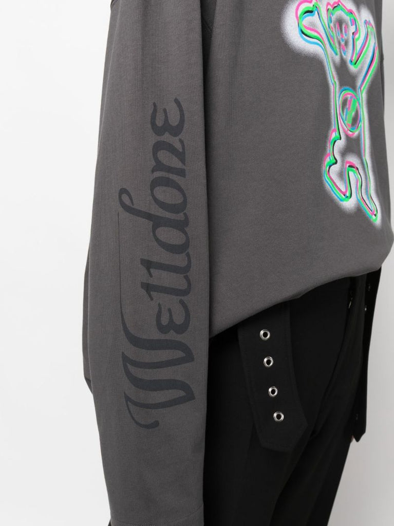 Grey Colourful Teddy Print Long Sleeve Cotton T-shirt