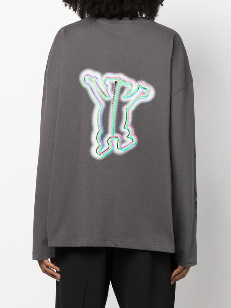 Grey Colourful Teddy Print Long Sleeve Cotton T-shirt