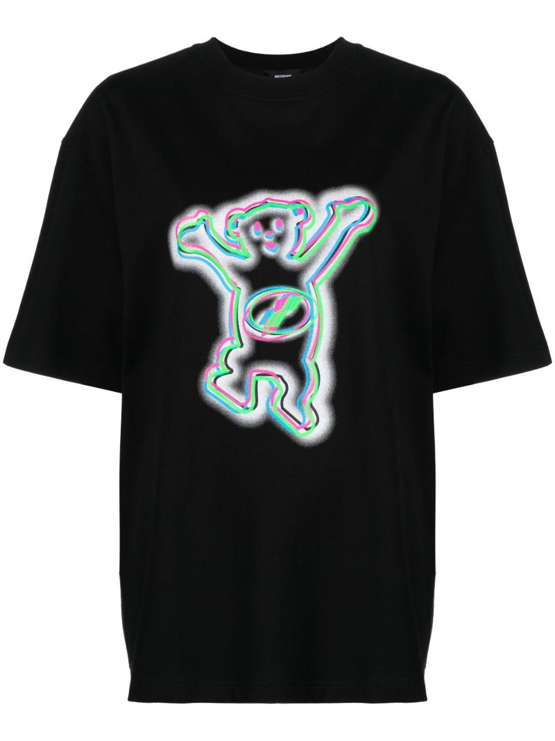 Black Colourful Teddy Print Cotton T-shirt