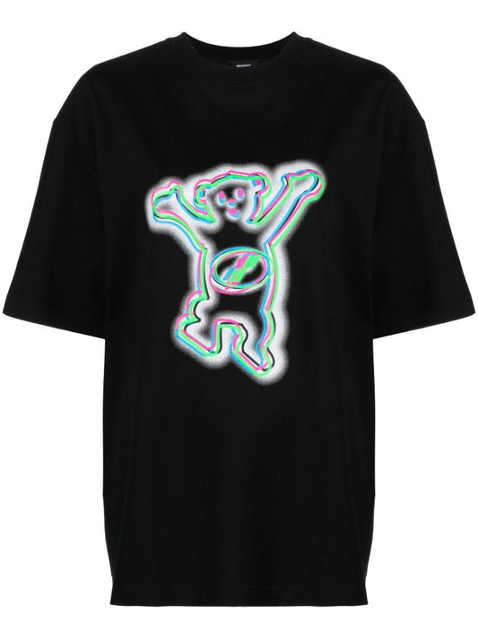Black Colourful Teddy Print Cotton T-shirt