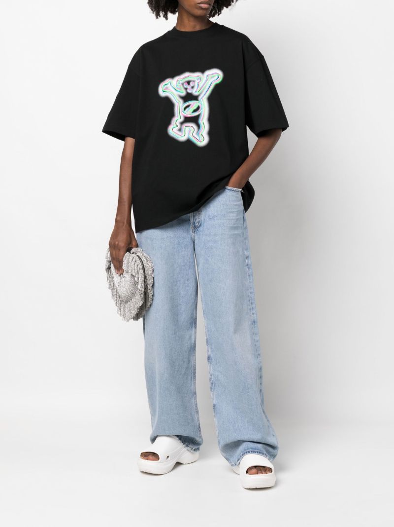 Black Colourful Teddy Print Cotton T-shirt
