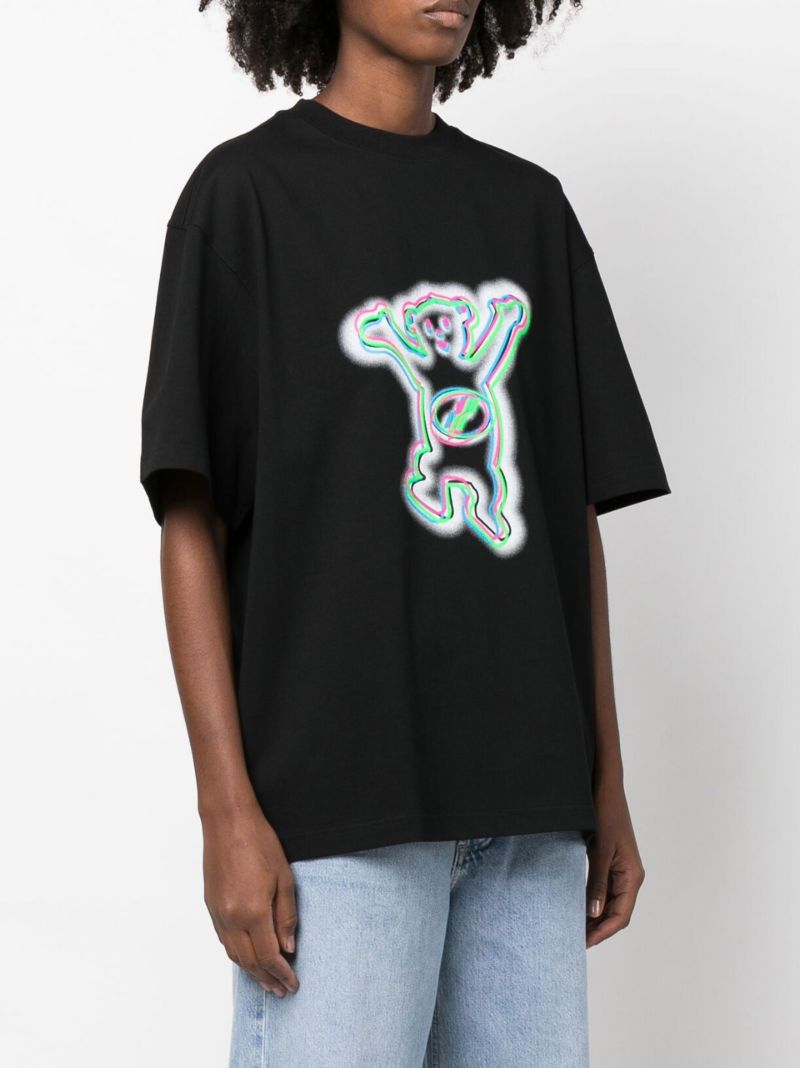 Black Colourful Teddy Print Cotton T-shirt
